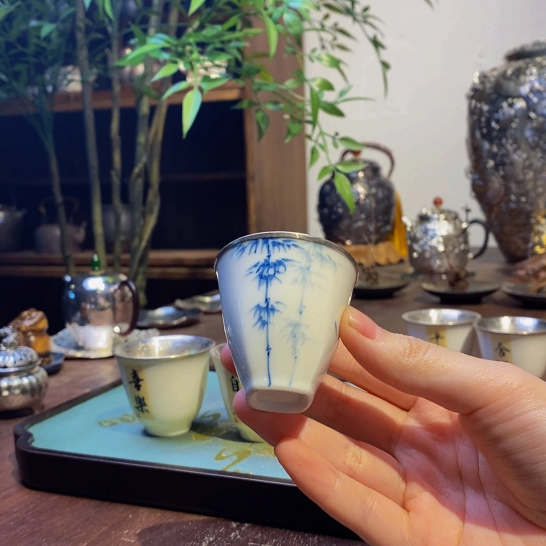 紫****手绘竹子包银杯竹逸