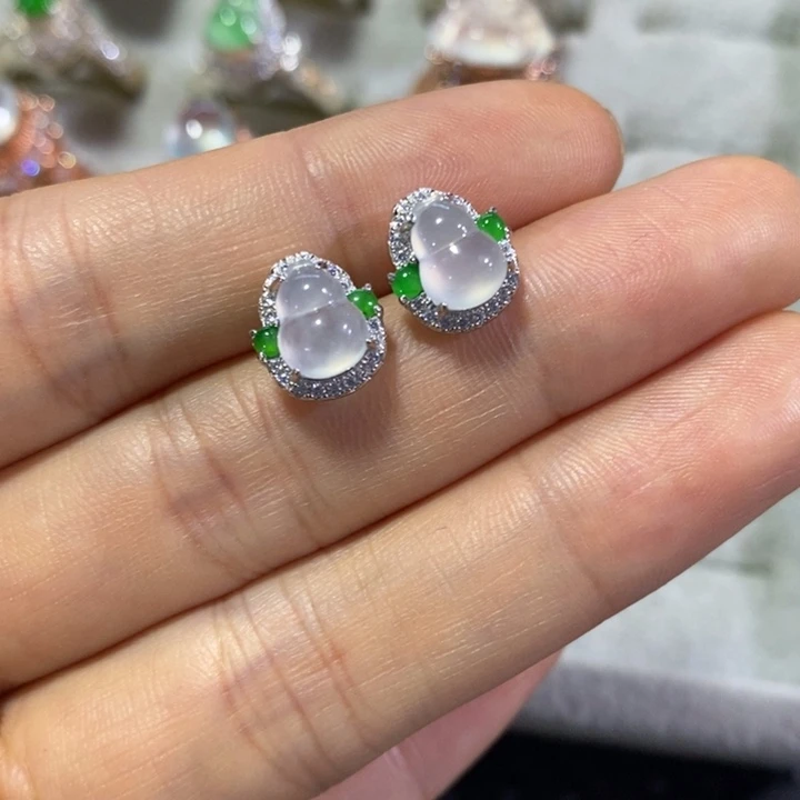 翡翠银S925镶嵌耳饰耳钉