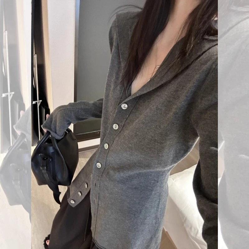 自留!灰色针织开衫外套女秋冬毛衣内搭打底早秋韩系chic穿搭上衣