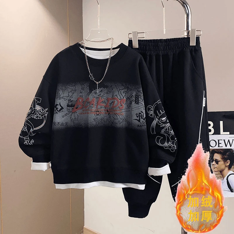 【加绒/不加绒】男童套装秋冬2025新款中大童男卫衣休闲运动两件套