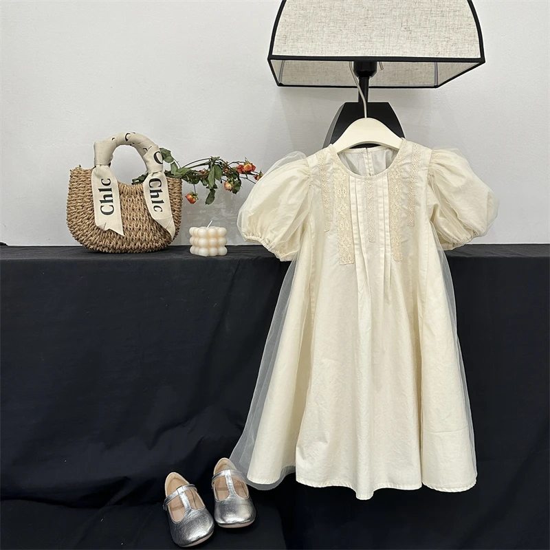 现货【舒芙蕾】女童连衣裙24夏季儿童裙子法式褶皱泡泡袖公主裙纱裙