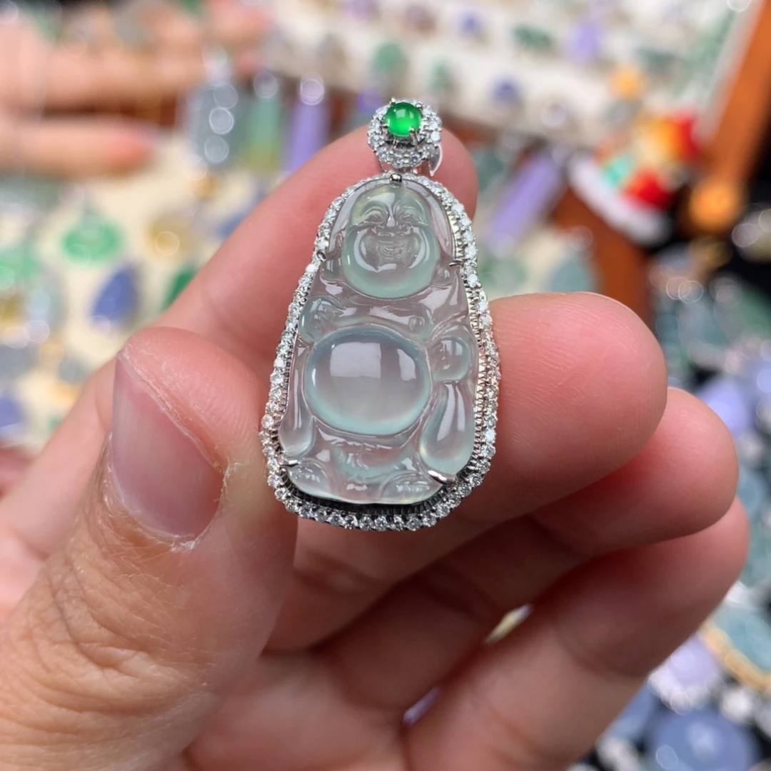 吊坠(不含链)18K金镶嵌翡翠