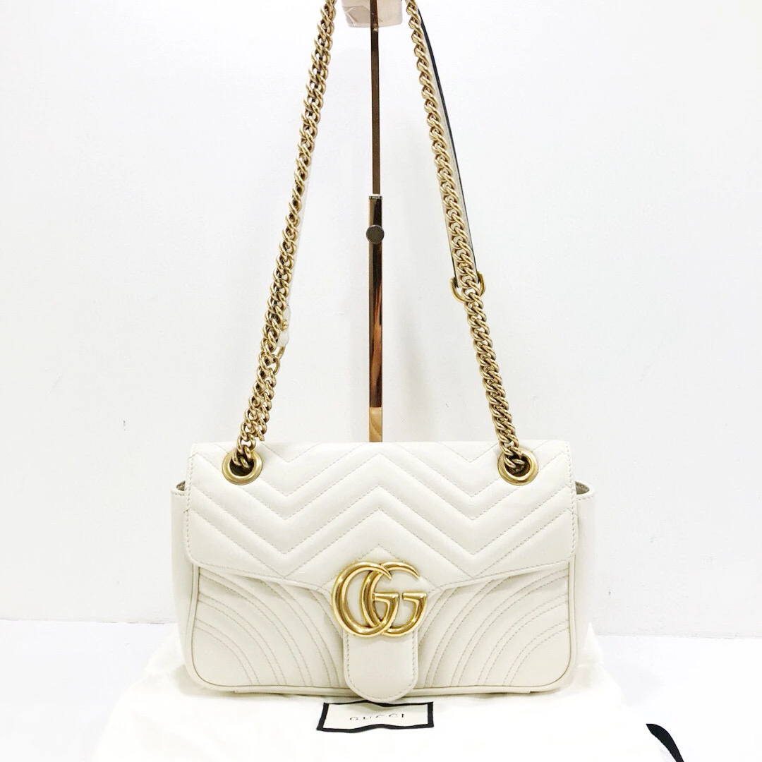 95新 GUCCI/古驰 白色全皮马尔蒙26单肩斜挎包