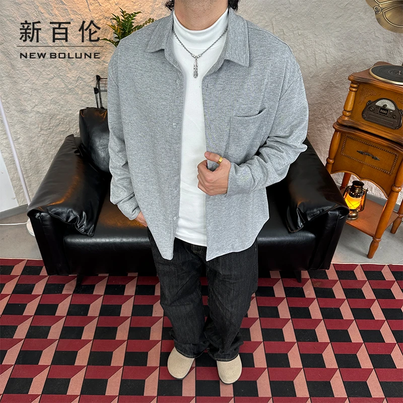 新百伦cleanfit重磅法兰绒男女长袖衬衫老钱风通勤日系百搭外套