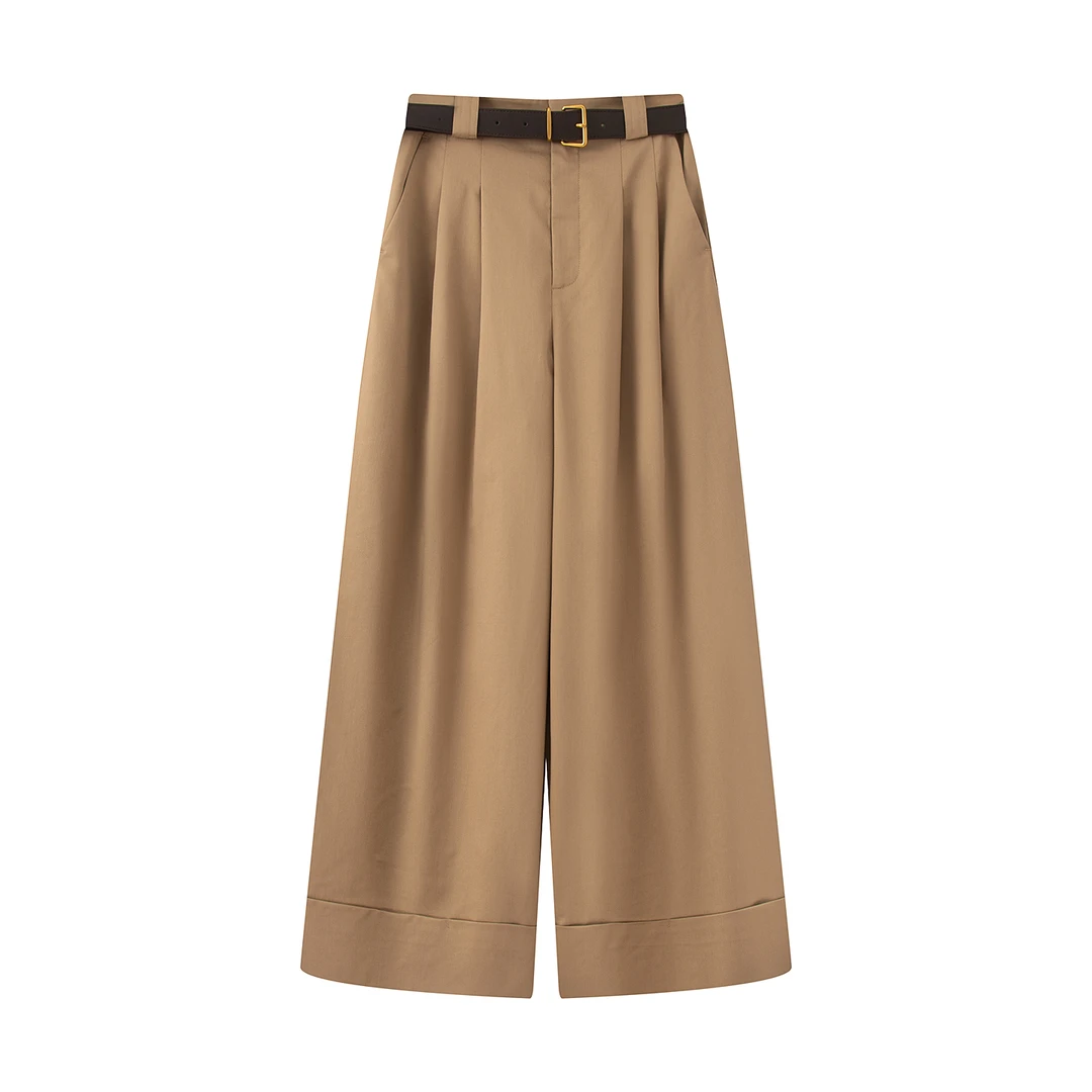 迪家2025早秋新款百搭高腰显瘦休闲裤阔腿裤女6711