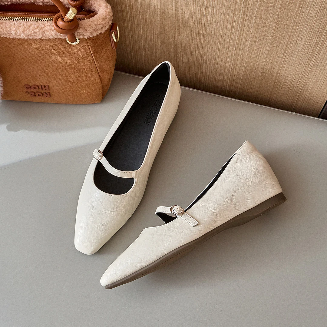 小个子内5CM-平底单鞋一字带2025春季新款带小众高级百搭单鞋