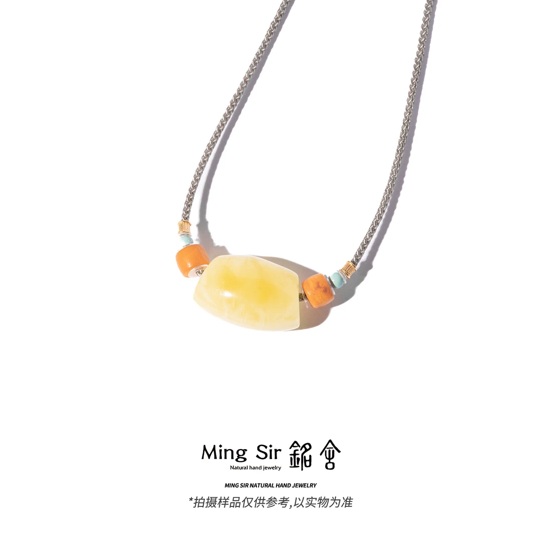 【铭舍 马蹄珠糯白吊坠】天然俄料蜜蜡颈饰设计款珠宝玉石新款