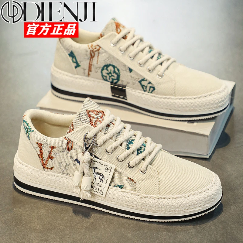 狄恩纪2025冬季新款运动透气休闲运动板鞋男士薄款轻便老北京布鞋