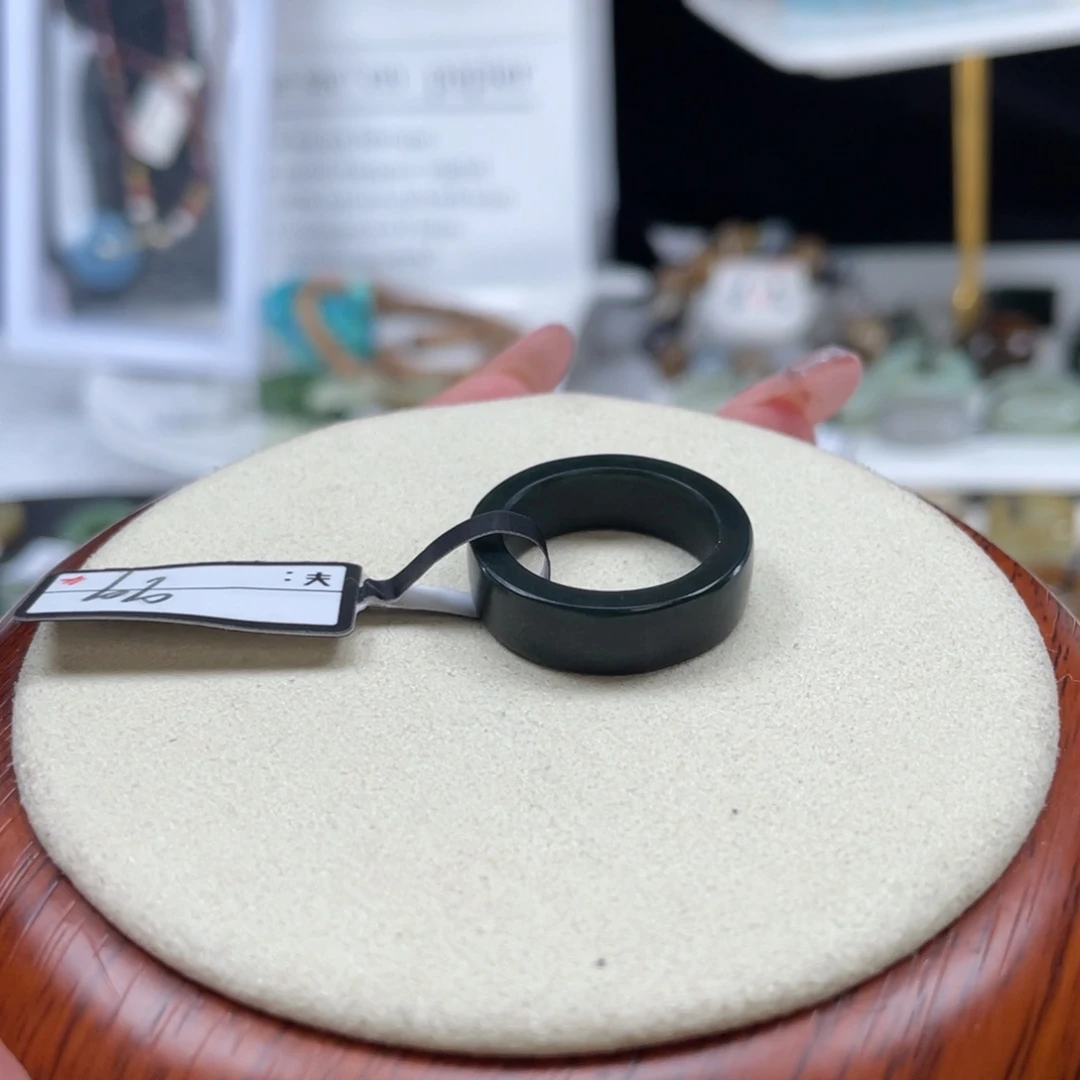 和田玉未镶嵌戒指o38塔青直切16.9