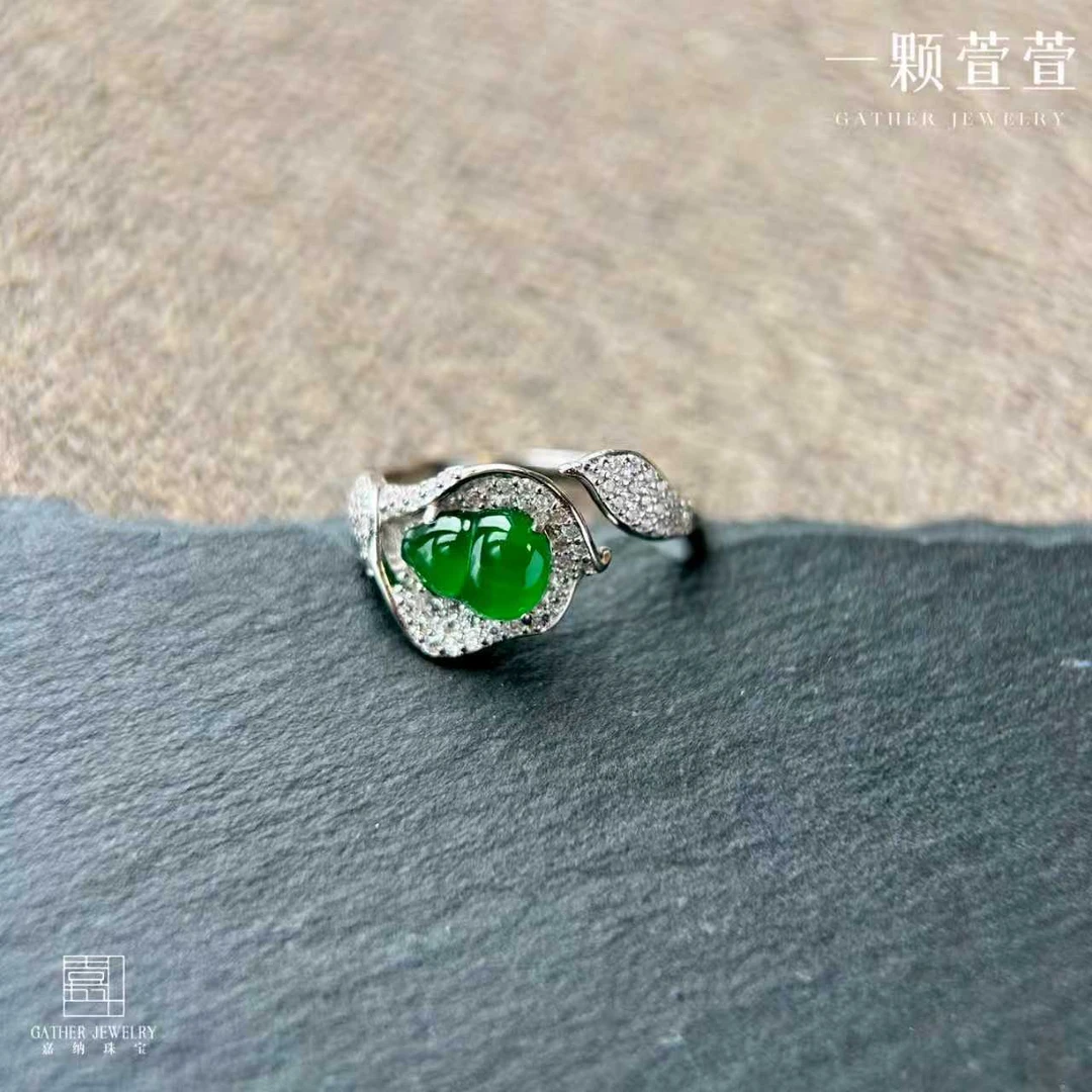 【马蹄莲】一颗萱萱 天然翡翠银镶葫芦戒指120194个性气质轻奢