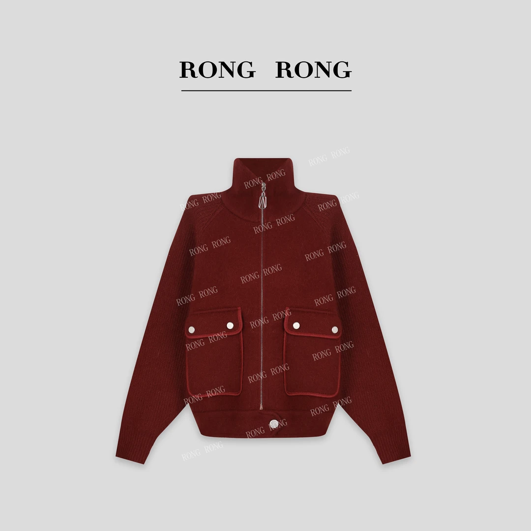 溶溶【极简色彩】RONGRONG兔毛混纺翻领高领保暖休闲针织开衫W24063