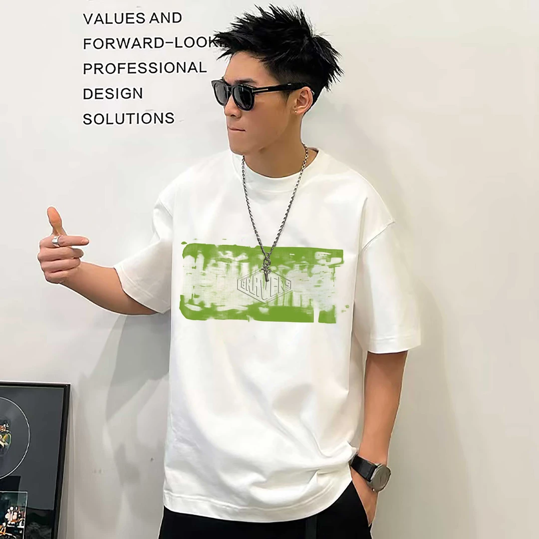 菱形悬浮7A抗菌夏季重磅纯棉情侣短袖宽松百搭T恤T6017