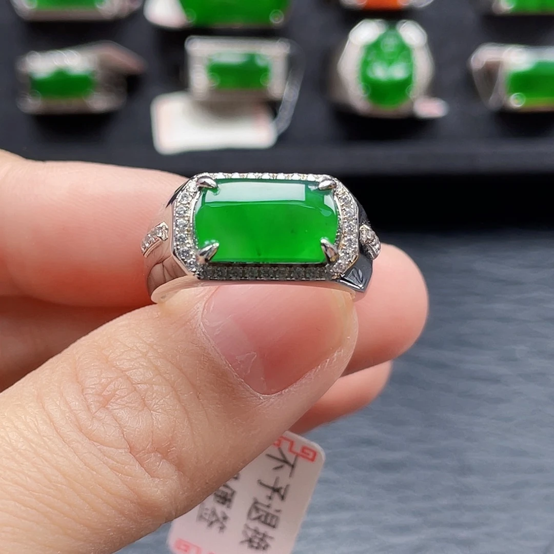 翡翠戒指银S925镶嵌天然a货翡翠2392