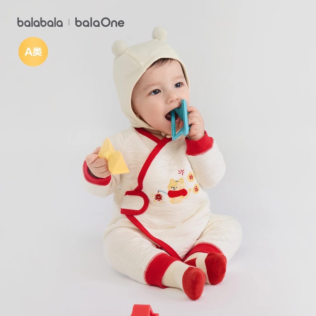 【balaOne】巴拉巴拉婴儿连体哈衣新生儿满月爬服新冬夹棉加厚
