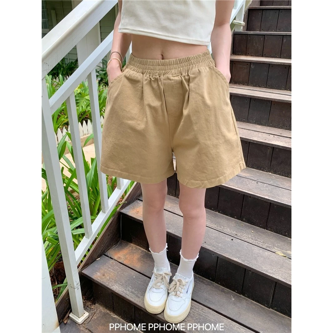 PPHOME自制~少年感短裤 卡其色工装休闲短裤夏季百搭宽松阔腿裤子