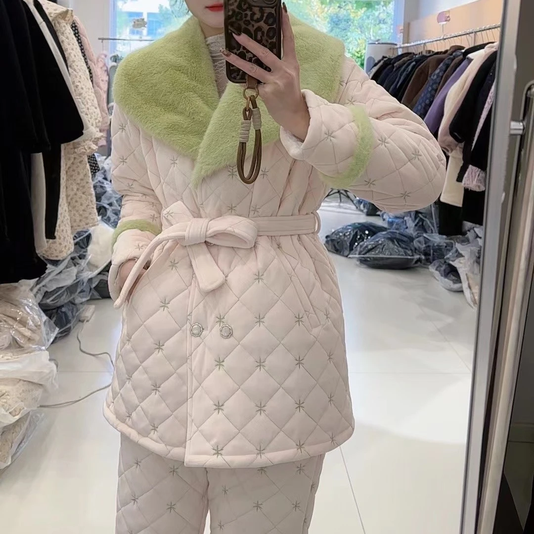 清仓处理邑夏公主冬季新品大毛领三色可外穿睡衣家居服套装