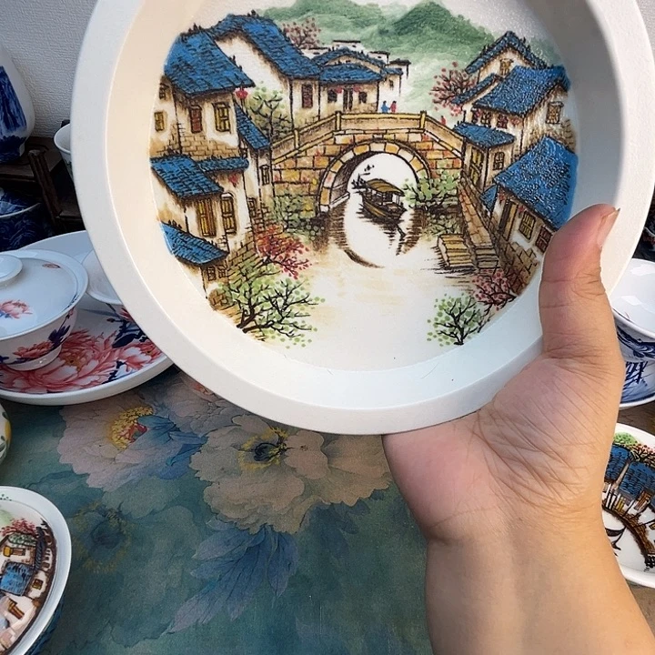 忠意堂釉下彩五彩江南壶承