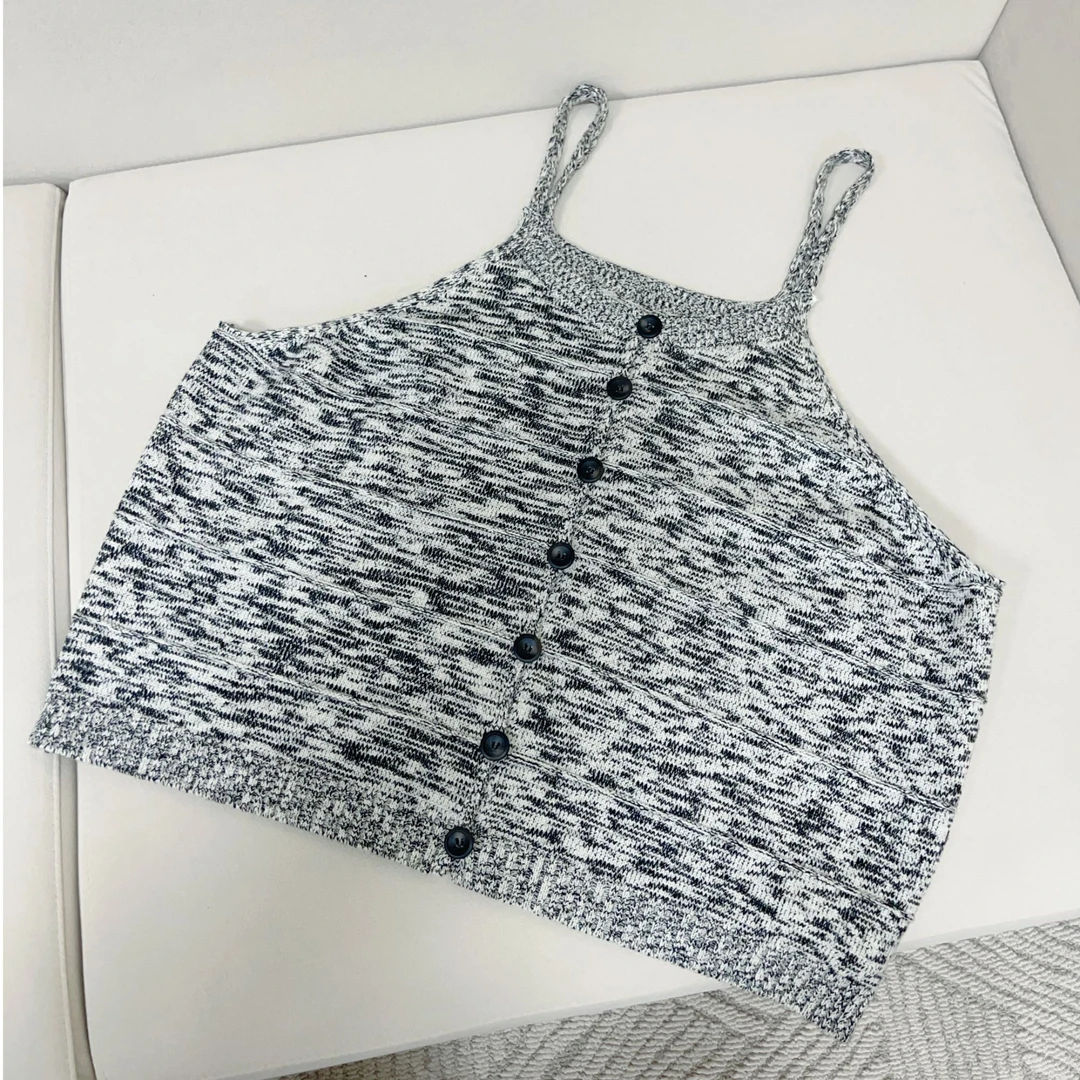 【影子】简约花灰短款吊带背心休闲夏季无袖时尚潮流百搭外搭吊带