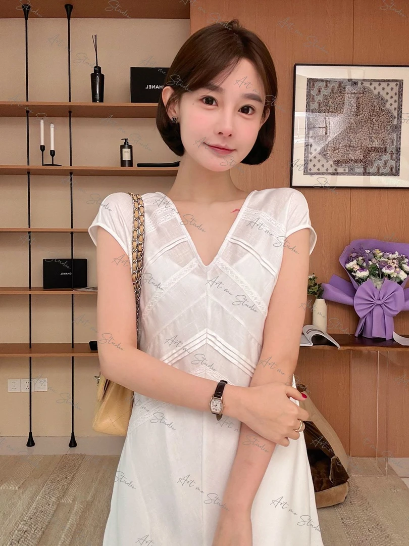 【亚麻天丝】白玉簪收腰垂坠海边温柔风遮跨无袖连衣裙w1546w1