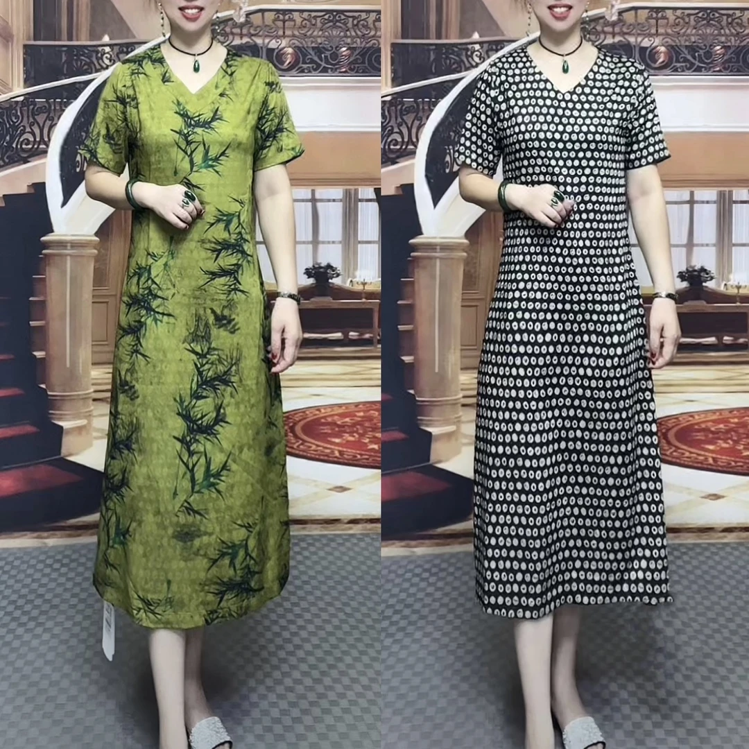 7077夏季气质时尚百搭休闲显瘦双面双穿中长款女士中长款连衣裙
