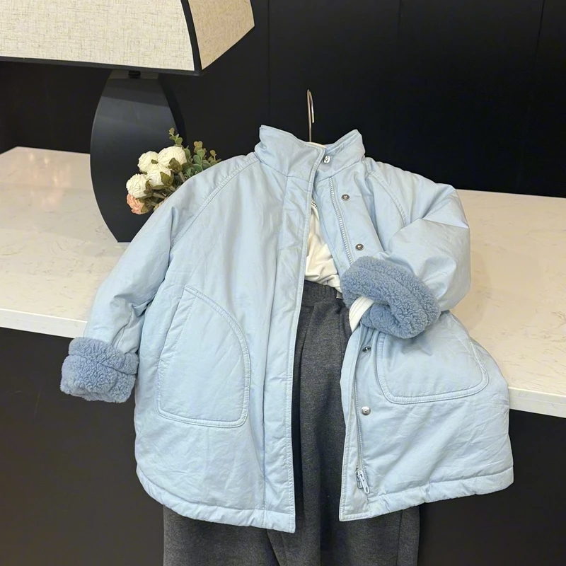 leomama【冰川蓝】童装儿童棉服中大女童装冬款加厚保暖中长款外套