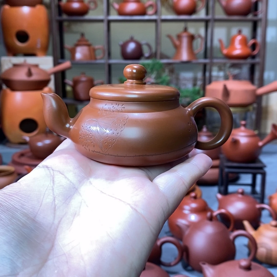 紫砂茶壶吴翰石矿朱泥小君德刻绘75cc