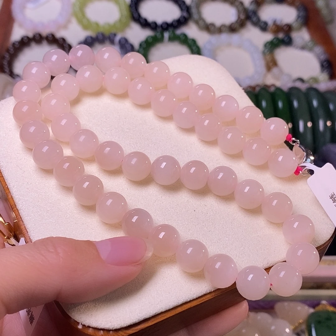 颈饰未镶嵌和田玉藕粉老坑料10mm项链