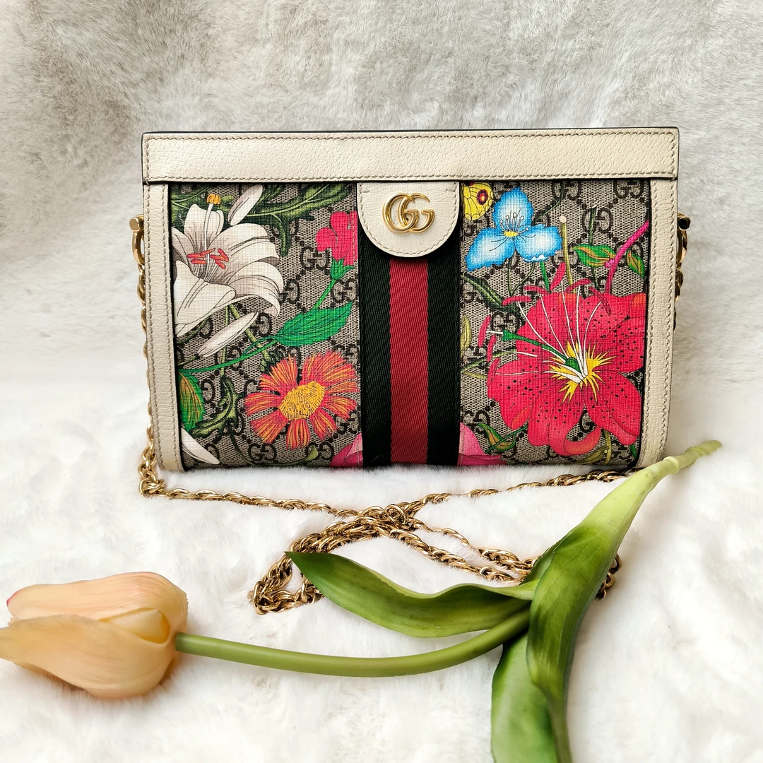 95新 GUCCI/古驰 魔镜SY/古驰花卉小号夹子包链条包/0011