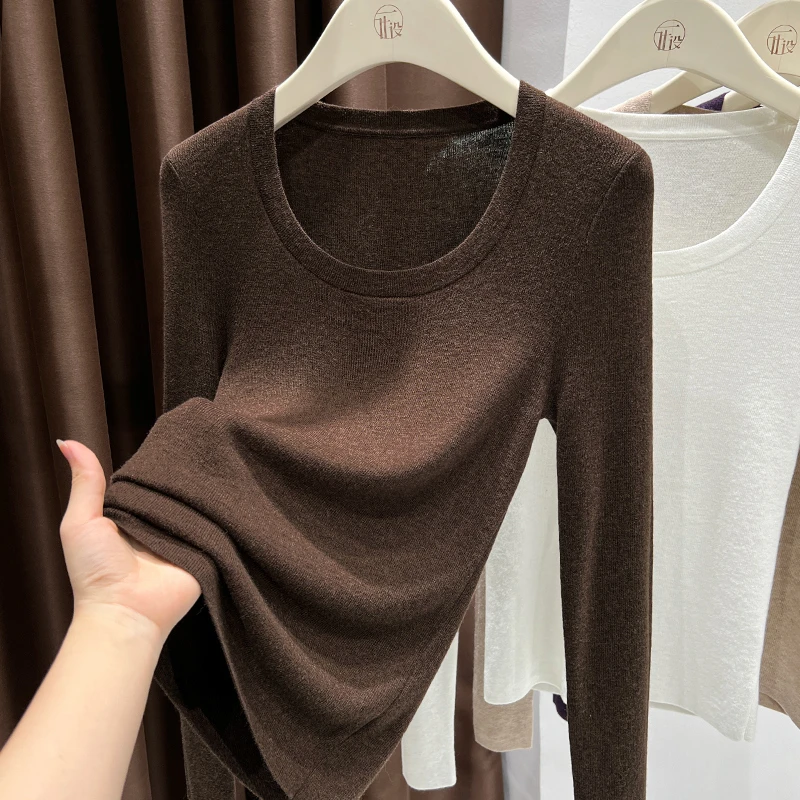咖色毛衣长袖针织打底衫女秋冬季新款修身韩系穿搭独特超好看上衣