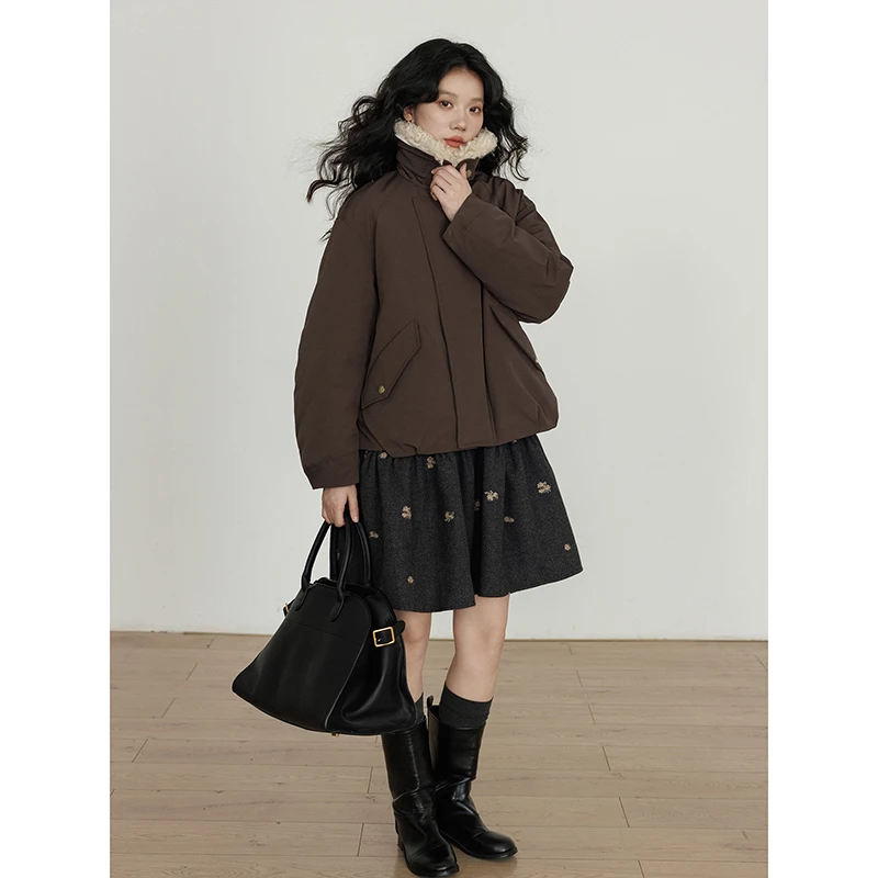 vastand维尚 2025新款冬季羊羔毛领工装羽绒服女设计感老钱风外套