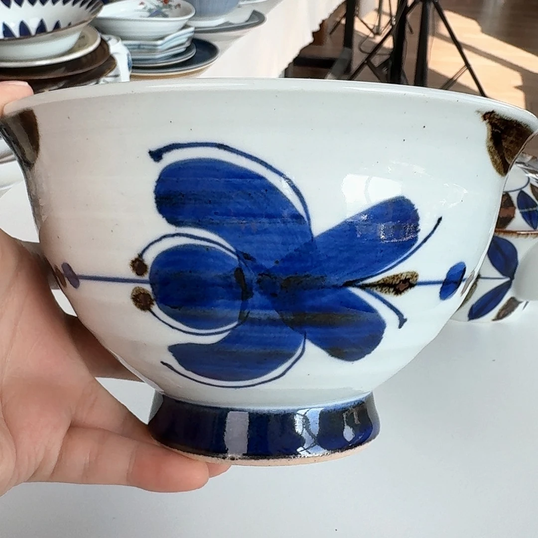 瓷片翔芳手绘蝴蝶花17厘米大面碗
