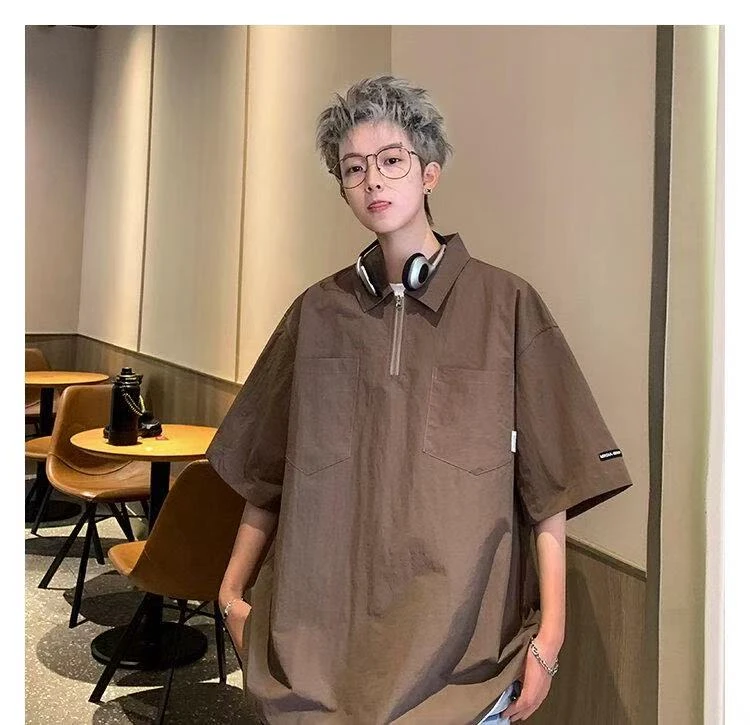 DB STUDIO 2025新款半拉链痞帅高级感百搭宽松短袖POLO衫男女同款