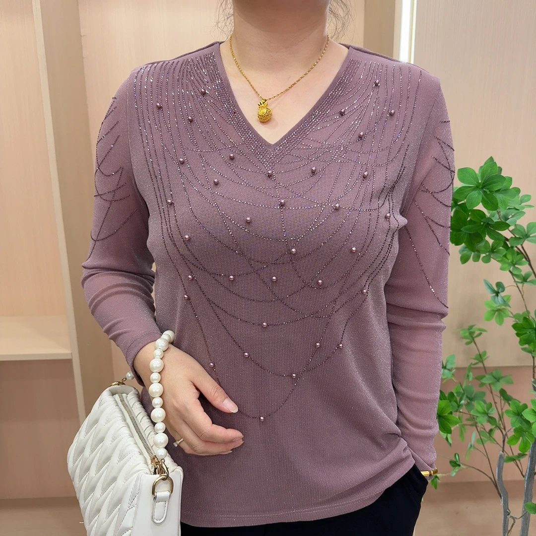 卯珠V领秋季新款长袖大码洋气上衣GLY3148