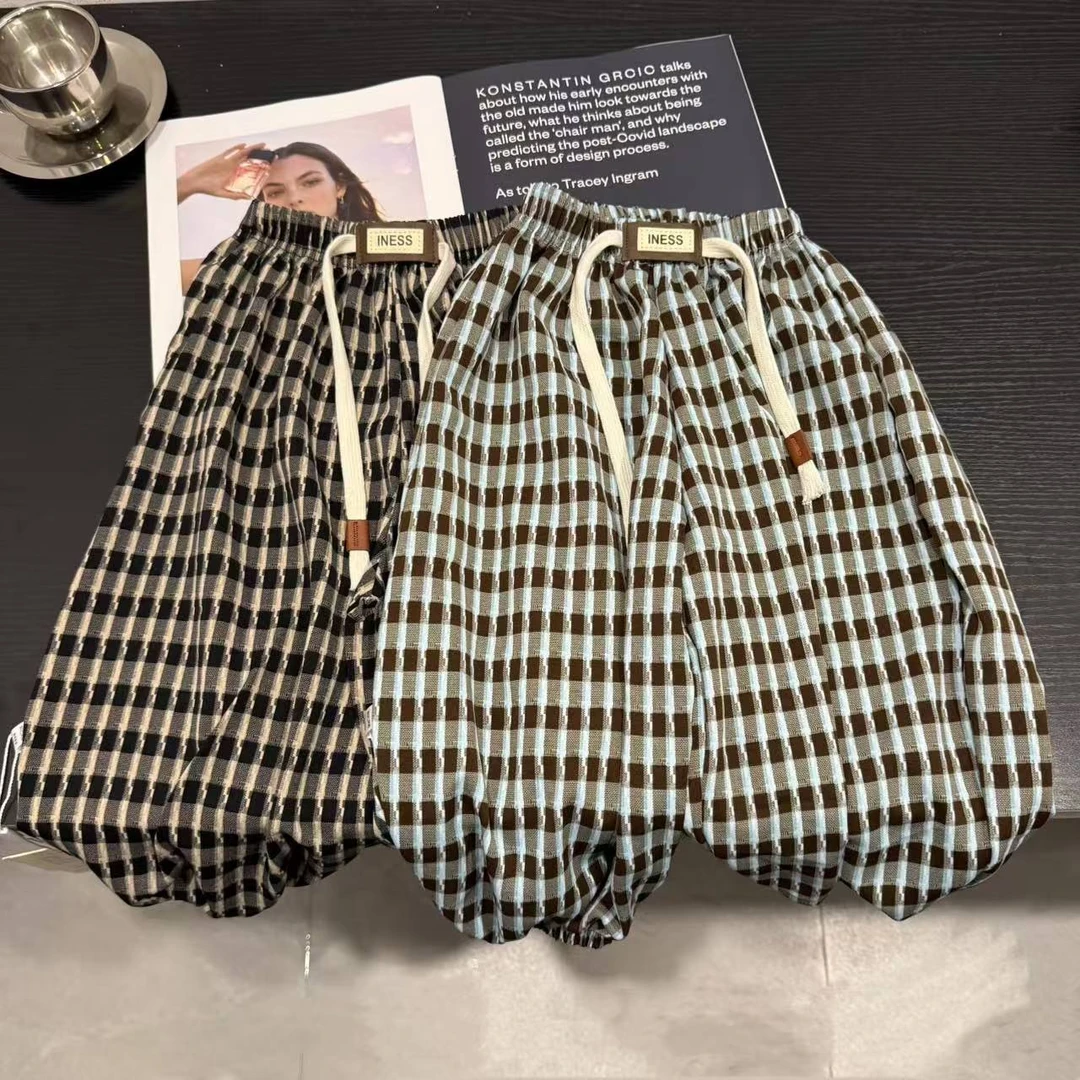 2025夏季新款儿童薄款百搭防蚊裤透气时尚格子裤