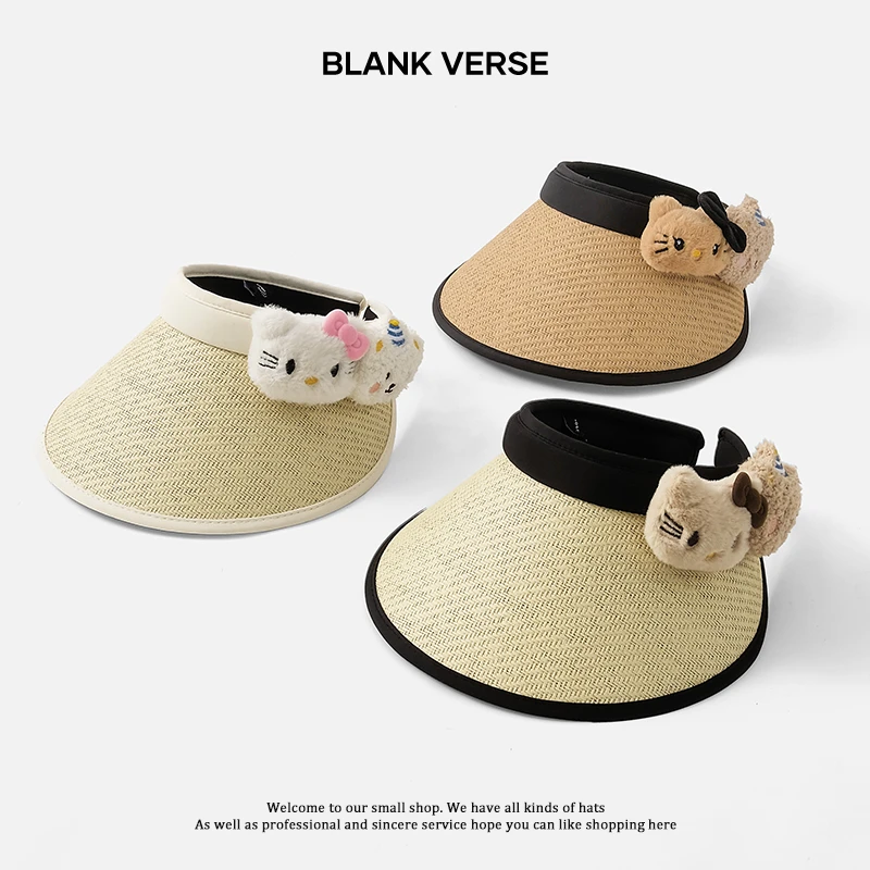 可爱kitty猫空顶防晒帽女夏季遮阳防紫外线遮脸太阳帽子