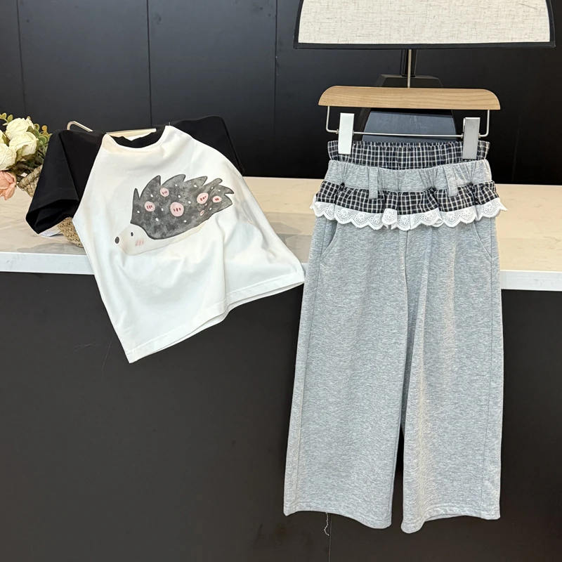 【现货】leomama女童花边腰带休闲裤洋气中大童儿童春夏款运动长裤