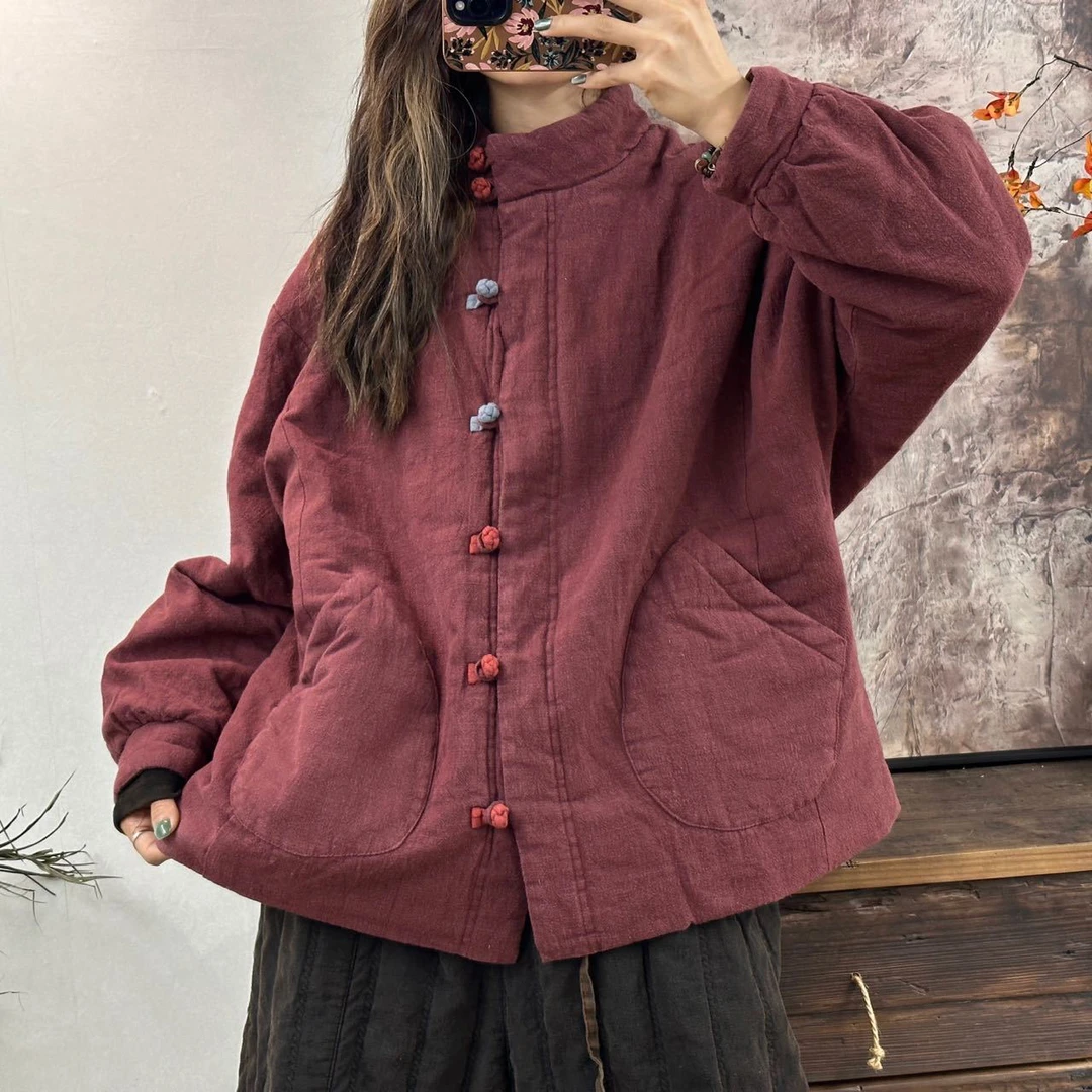 (老钱推荐)MQ高品质亚麻手工七彩盘扣棉袄