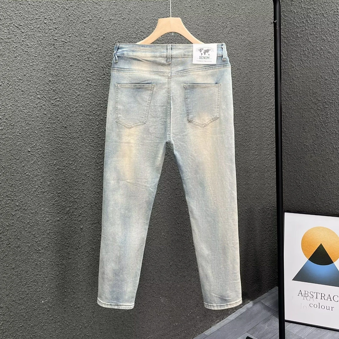 美式男士黄泥色修身牛仔裤春秋季新款时尚潮流个性百搭直筒休闲裤