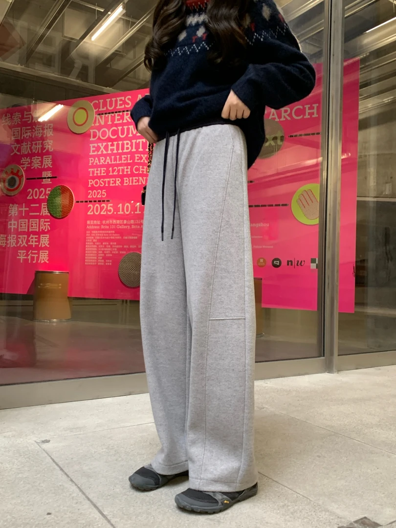 3695长裤运动风薄款纯色高腰休闲裤加绒加厚卫裤秋冬ins