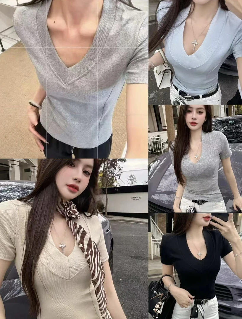 Y·J臻选·爆款女神鱼骨线收腰设计V领T恤38款