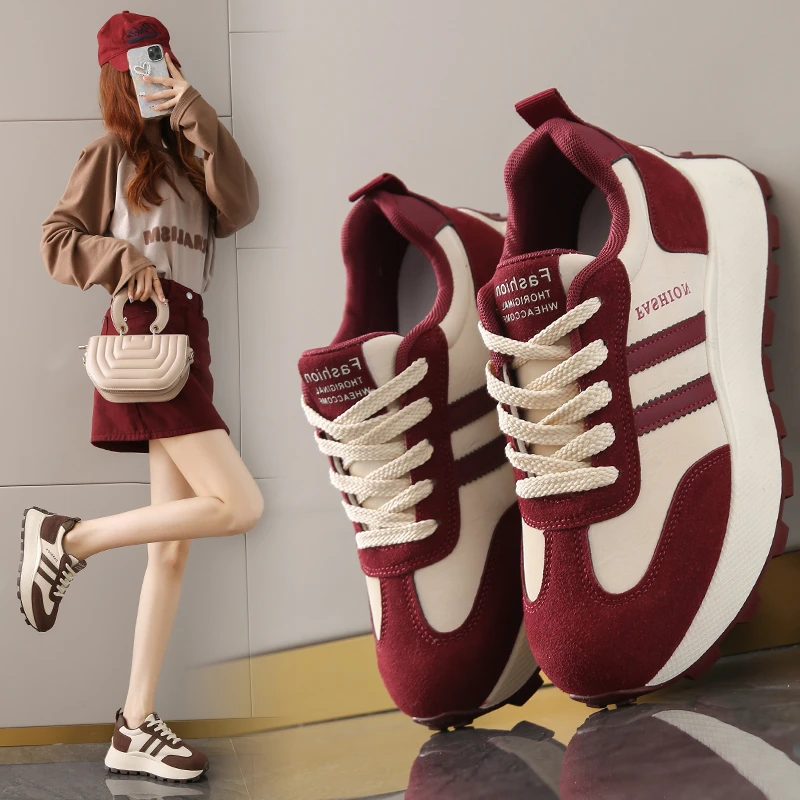 休闲老爹鞋2025春季新款百搭厚底休闲时尚潮流运动阿甘鞋女透气