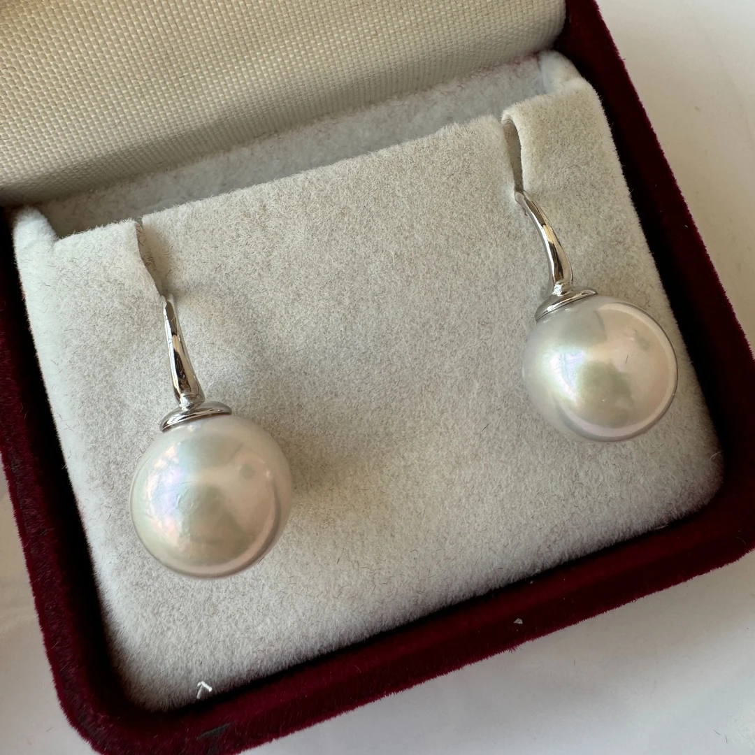 【年会龙珠耳钩】12-13mm淡水珍珠大点位耳环正圆极光微微瑕 S925银
