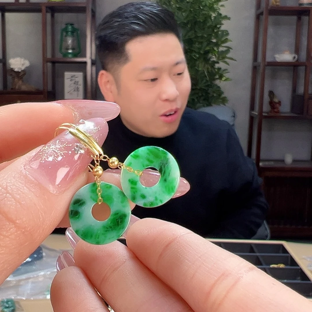 翡翠耳饰18K金镶嵌耳环77