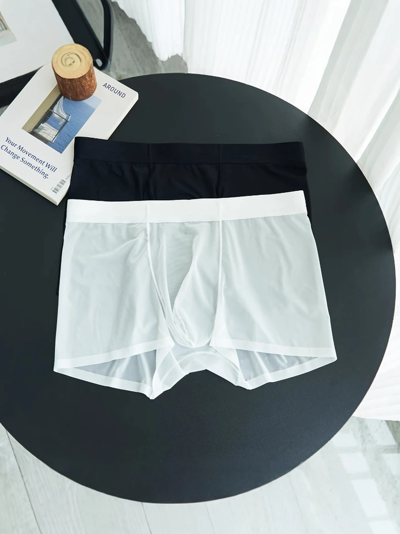男士内裤性感超薄冰丝单层透明囊袋U凸无痕平角裤男夏季运动速干