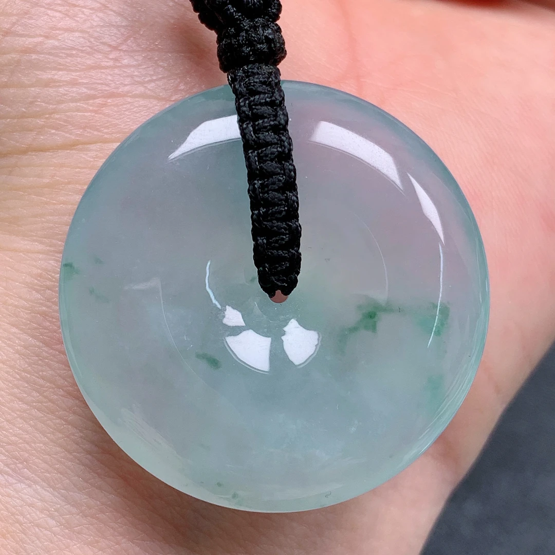 天然缅甸翡翠A货冰飘花平安扣气质精美尺寸34.4+7.7  578