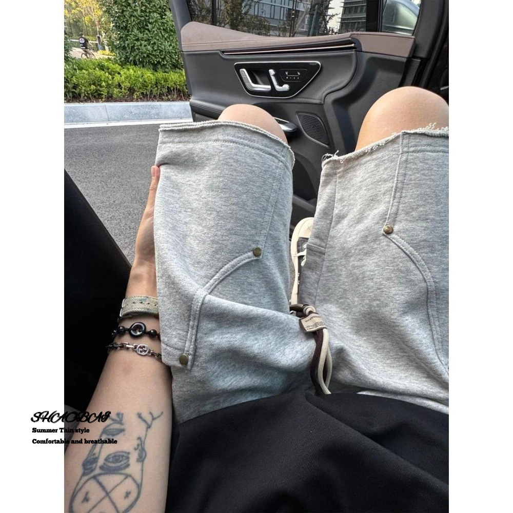 设计感铆钉短裤男夏季美式潮牌伐木裤宽松百搭休闲五分裤子沙滩裤