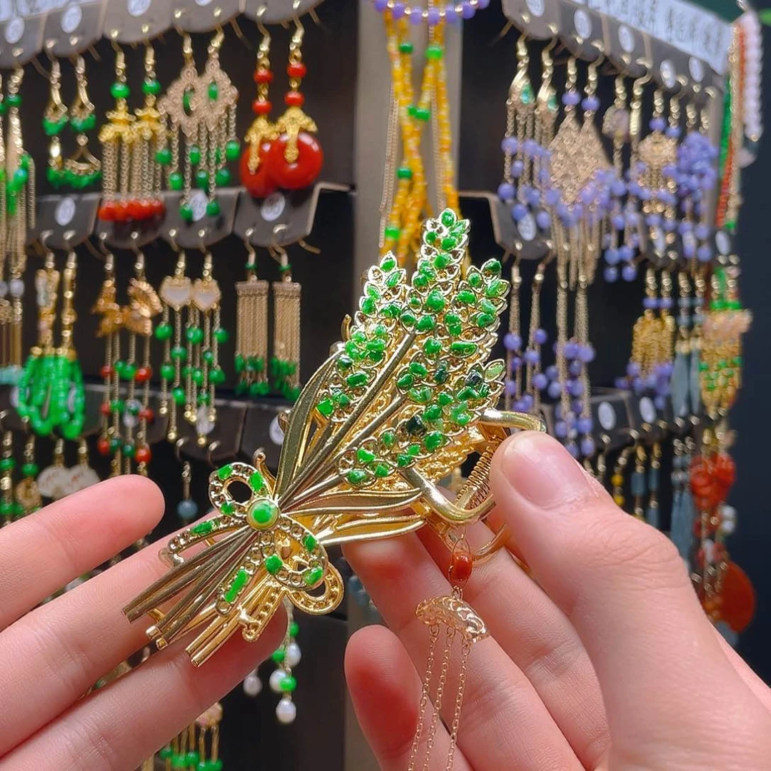 翡翠耳饰合金翡翠