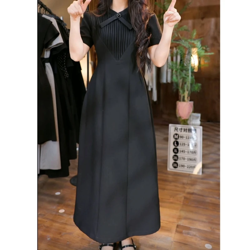 8#【原创大码设计师款女装】2025夏季气质收腰褶皱显瘦连衣裙K3048