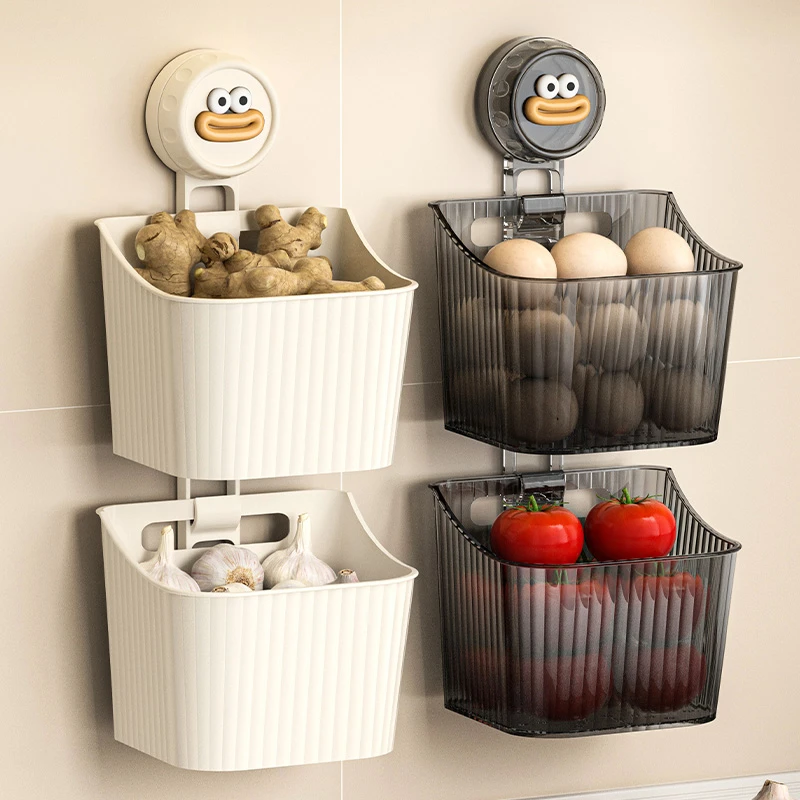 厨房吸盘葱姜蒜收纳盒置物架壁挂生姜大葱大蒜收纳神器免打孔挂篮