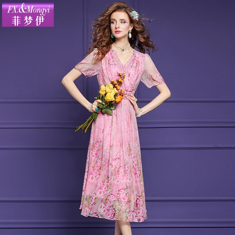 菲梦伊新款100%桑蚕丝时尚连衣裙57329